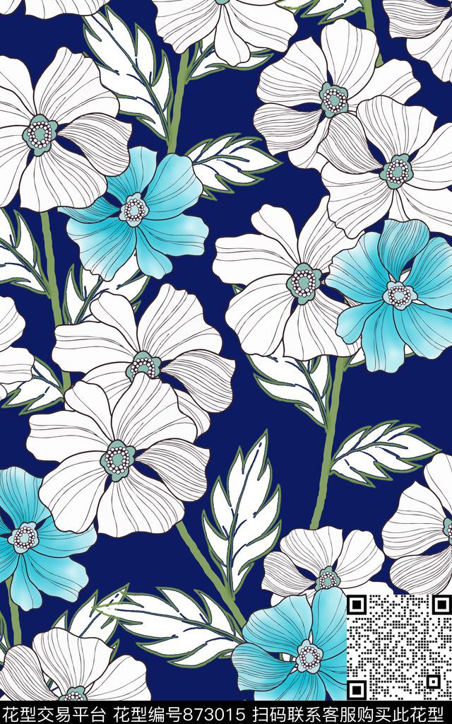 花卉手绘风格花卉时尚写意传统印花华亿平台下载（图片编号: 873015） - 瓦栏（Walan）