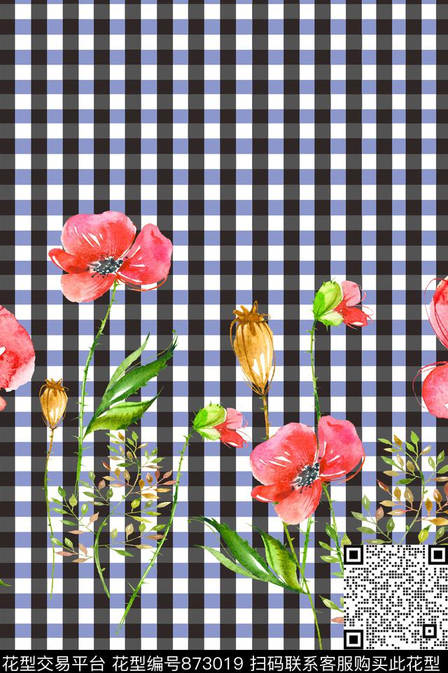 枝叶植物一花多色数码印花华亿平台下载（图片编号: 873019） - 瓦栏（Walan）