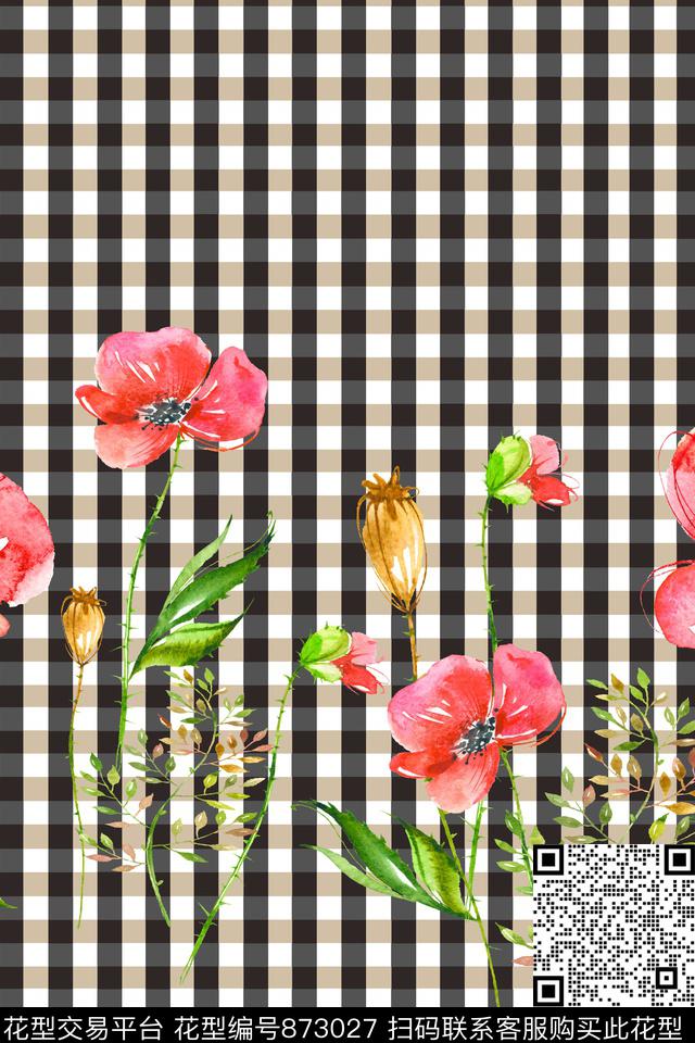 枝叶植物一花多色数码印花华亿平台下载（图片编号: 873027） - 瓦栏（Walan）