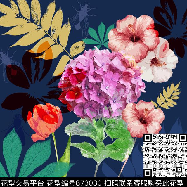 水彩花卉底纹绣球花传统印花华亿平台下载（图片编号: 873030） - 瓦栏（Walan）
