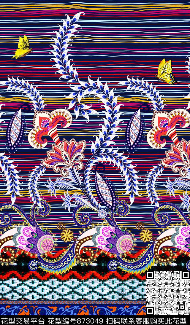 定位民族风几何数码印花华亿平台下载（图片编号: 873049） - 瓦栏（Walan）