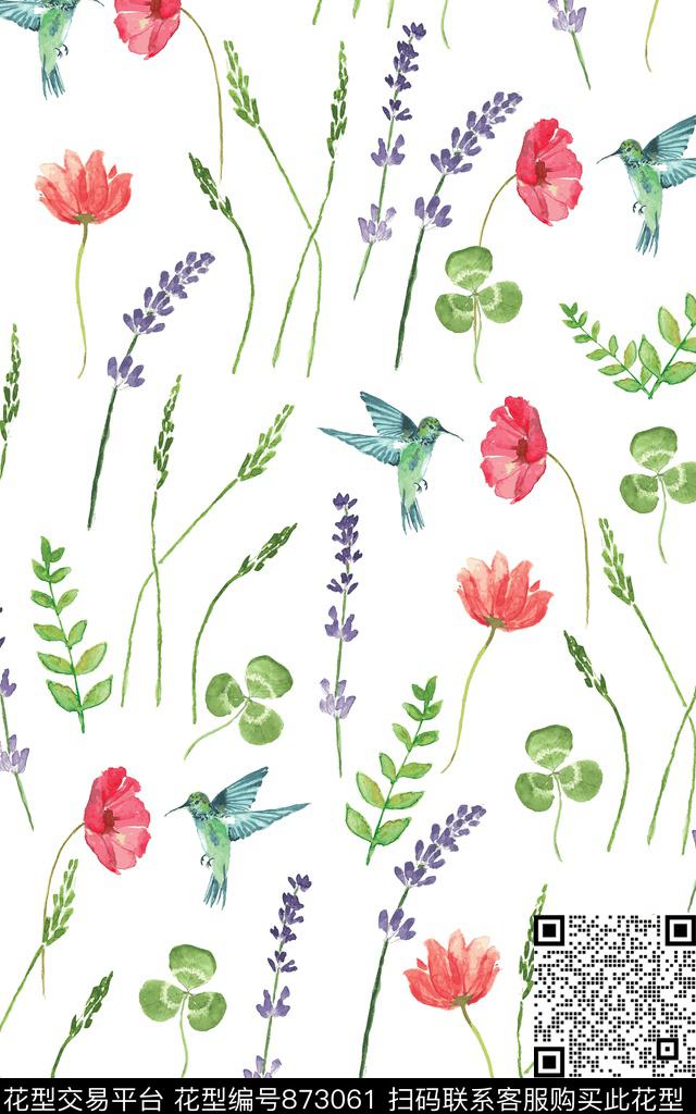 水彩手绘小花数码印花华亿平台下载（图片编号: 873061） - 瓦栏（Walan）