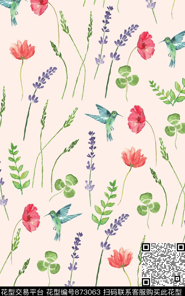 水彩手绘小花数码印花华亿平台下载（图片编号: 873063） - 瓦栏（Walan）
