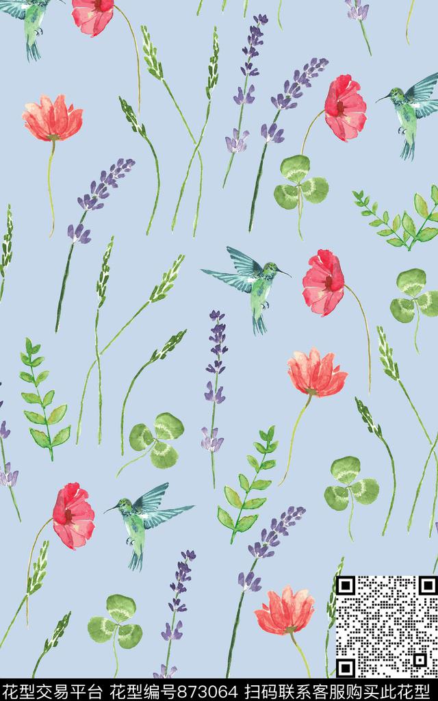 水彩手绘小花数码印花华亿平台下载（图片编号: 873064） - 瓦栏（Walan）