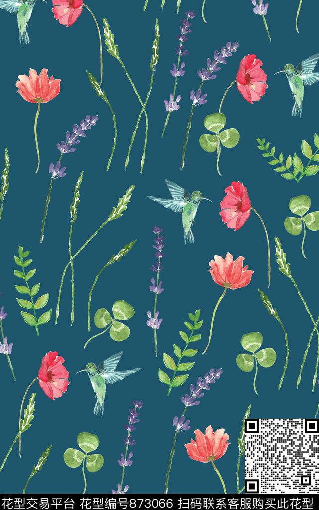 水彩手绘小花数码印花华亿平台下载（图片编号: 873066） - 瓦栏（Walan）