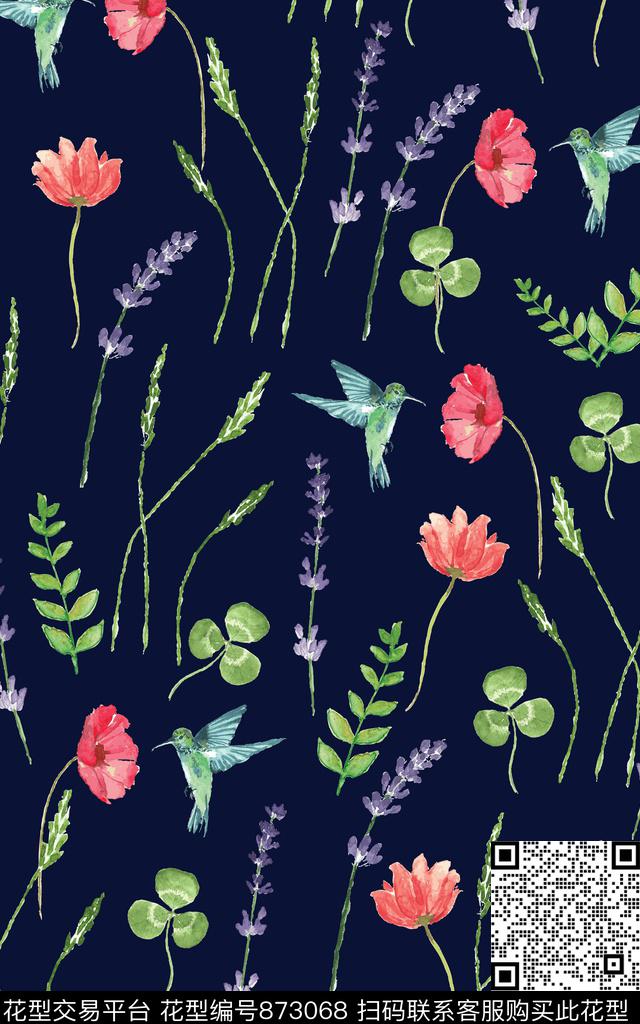 水彩手绘小花数码印花华亿平台下载（图片编号: 873068） - 瓦栏（Walan）