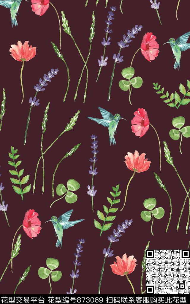水彩手绘小花数码印花华亿平台下载（图片编号: 873069） - 瓦栏（Walan）