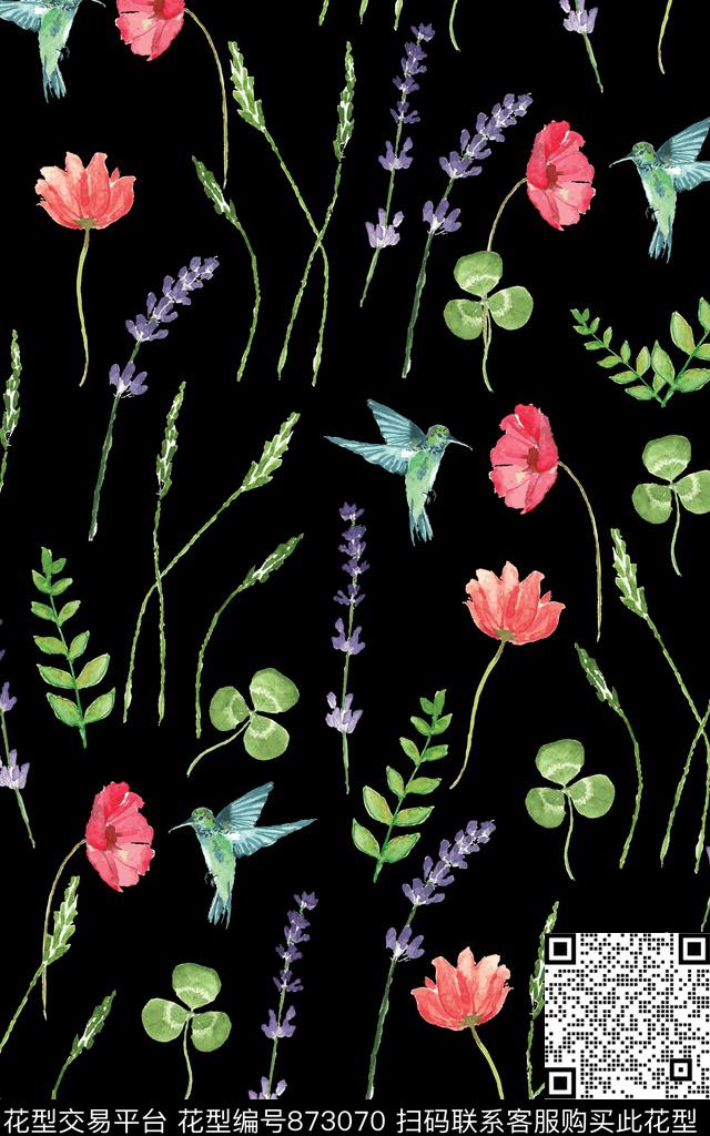 水彩手绘小花数码印花华亿平台下载（图片编号: 873070） - 瓦栏（Walan）