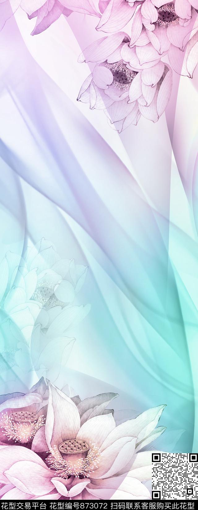 中国风长巾唯美数码印花华亿平台下载（图片编号: 873072） - 瓦栏（Walan）