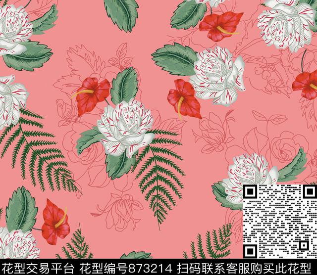 花卉手绘花卉白花传统印花华亿平台下载（图片编号: 873214） - 瓦栏（Walan）