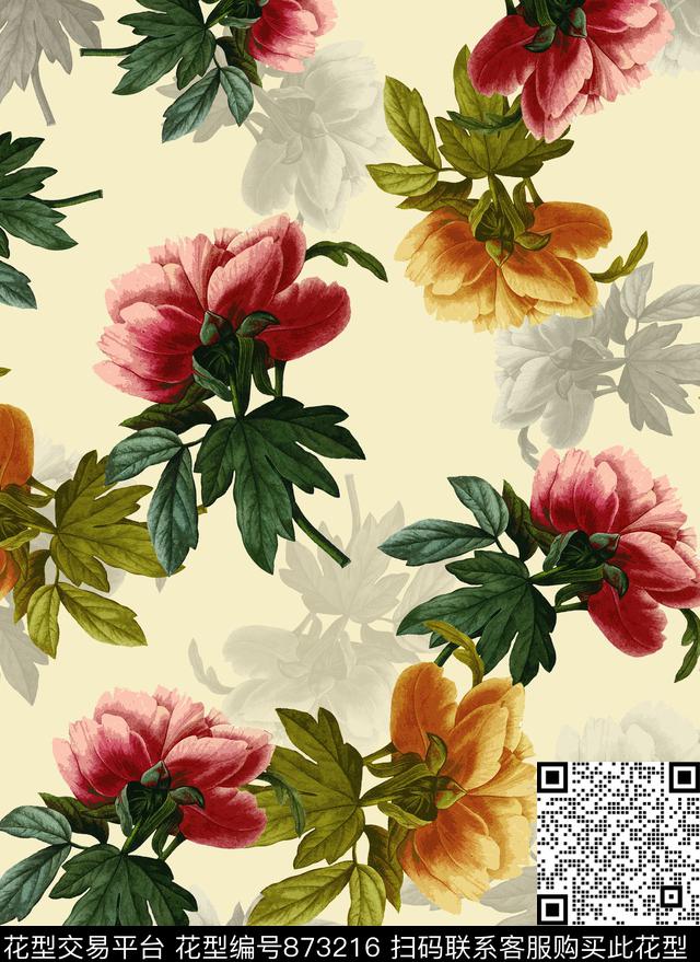 大花手绘乱花传统印花华亿平台下载（图片编号: 873216） - 瓦栏（Walan）