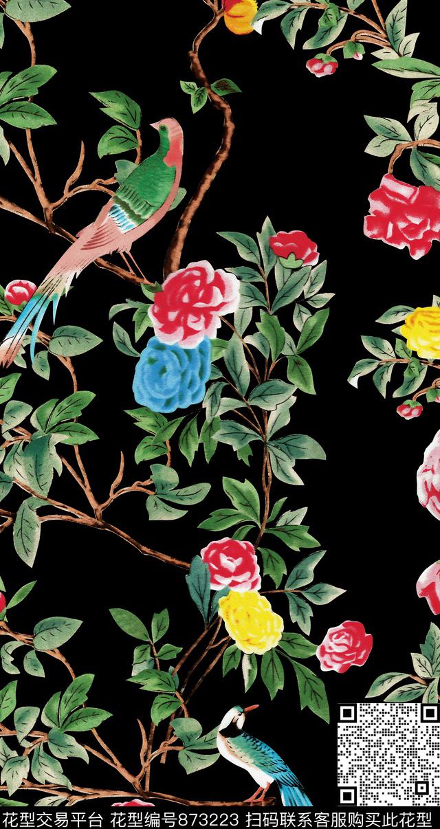 花卉手绘花卉手绘牡丹数码印花华亿平台下载（图片编号: 873223） - 瓦栏（Walan）