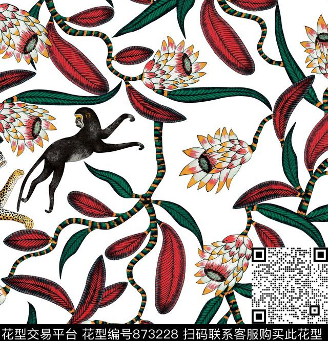 热带雨林热带植物热带花卉数码印花华亿平台下载（图片编号: 873228） - 瓦栏（Walan）