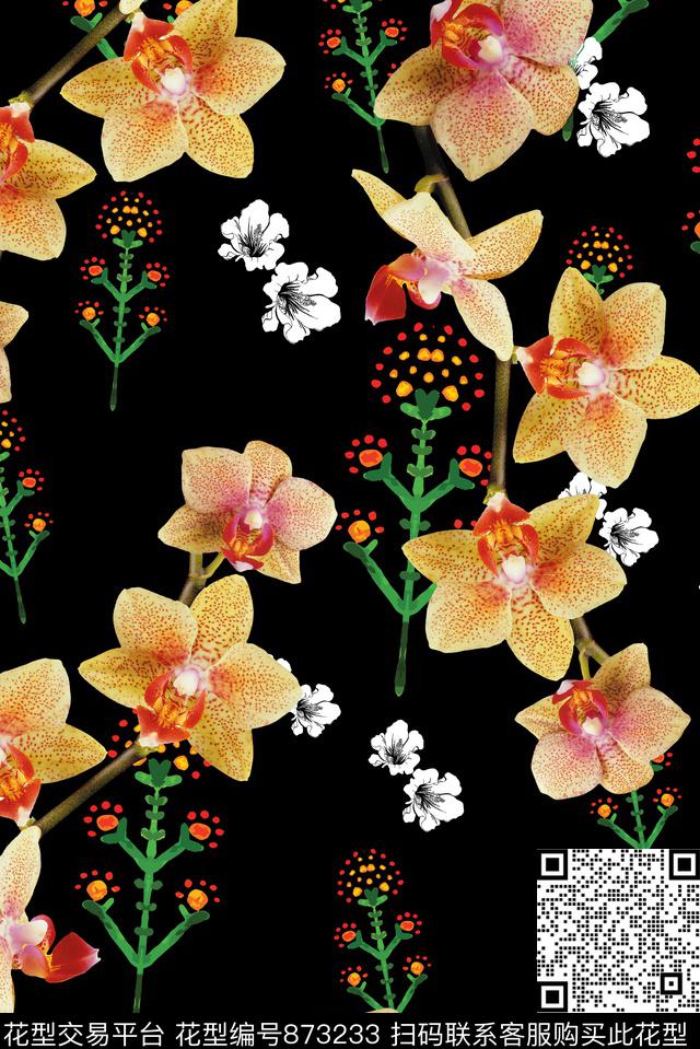 小碎花大花结合数码印花华亿平台下载（图片编号: 873233） - 瓦栏（Walan）