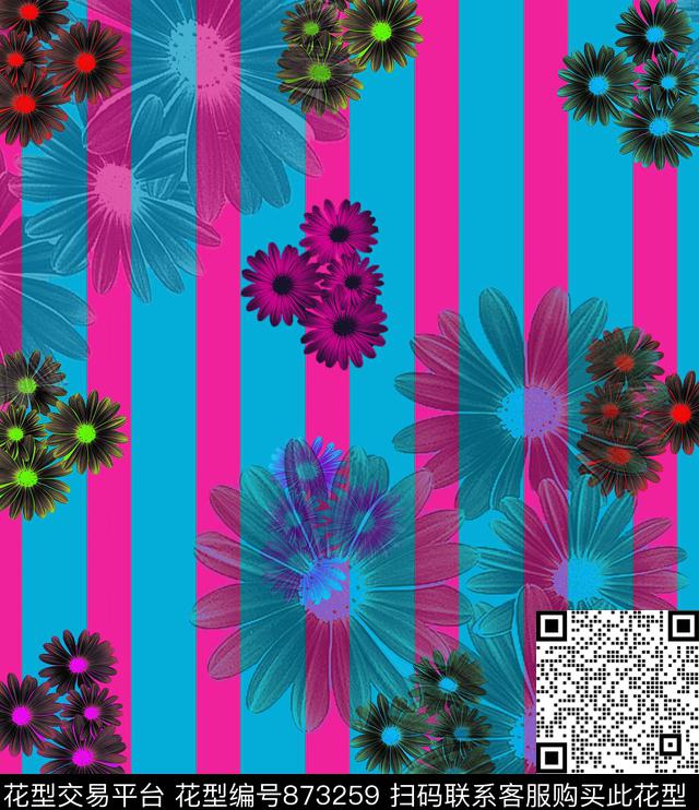 抽像花卉线条数码印花华亿平台下载（图片编号: 873259） - 瓦栏（Walan）