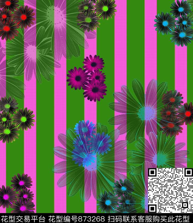 抽像花卉线条数码印花华亿平台下载（图片编号: 873268） - 瓦栏（Walan）