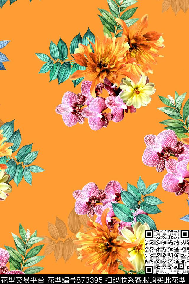 花卉花朵叶子数码印花华亿平台下载（图片编号: 873395） - 瓦栏（Walan）