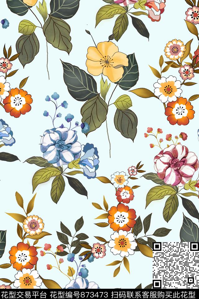抽象小清新流行时尚数码印花华亿平台下载（图片编号: 873473） - 瓦栏（Walan）