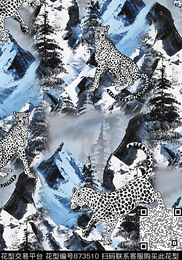 雪山岩石纹理雪豹数码印花华亿平台下载（图片编号: 873510） - 瓦栏（Walan）