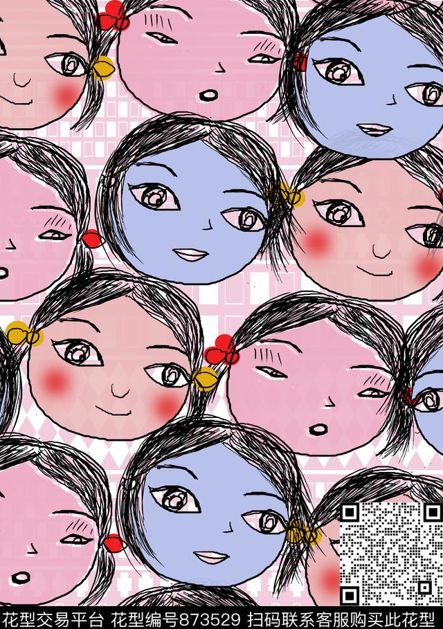 人像趣味人像手绘风格数码印花华亿平台下载（图片编号: 873529） - 瓦栏（Walan）