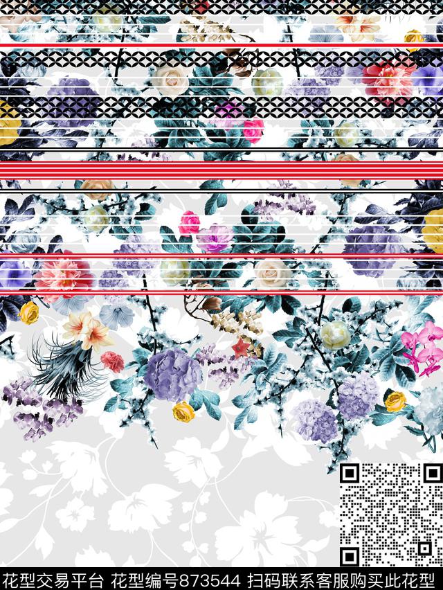 女装定位花卉数码印花华亿平台下载（图片编号: 873544） - 瓦栏（Walan）