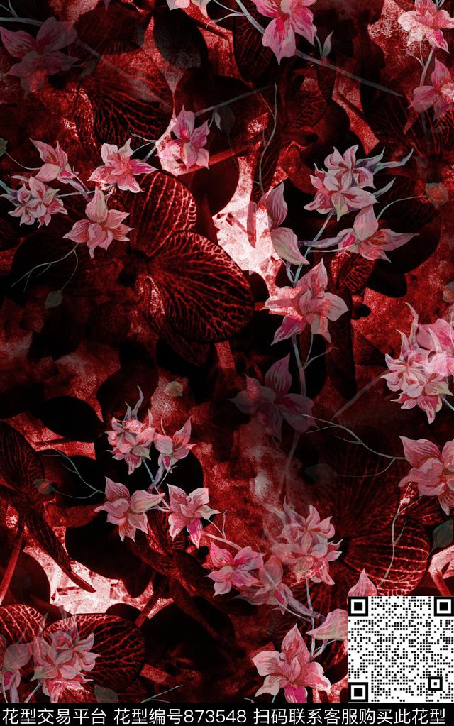 中国风花卉手绘数码印花华亿平台下载（图片编号: 873548） - 瓦栏（Walan）