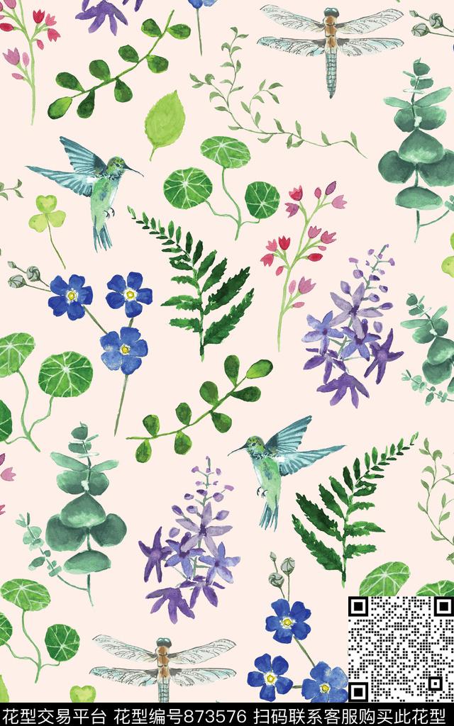 手绘水彩小花数码印花华亿平台下载（图片编号: 873576） - 瓦栏（Walan）