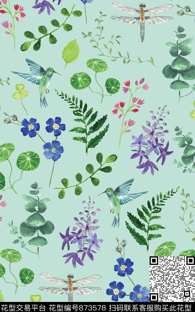 手绘水彩小花数码印花华亿平台下载（图片编号: 873578） - 瓦栏（Walan）