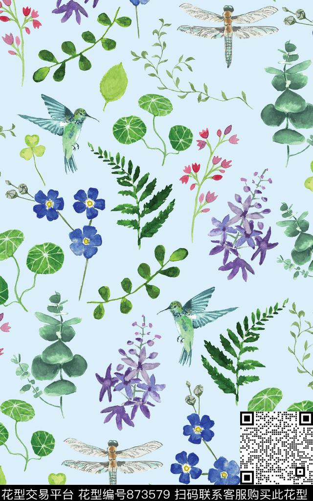 手绘水彩小花数码印花华亿平台下载（图片编号: 873579） - 瓦栏（Walan）