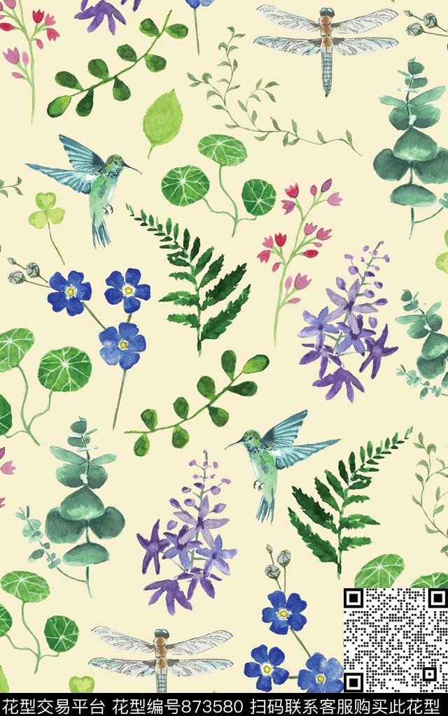 手绘水彩小花数码印花华亿平台下载（图片编号: 873580） - 瓦栏（Walan）