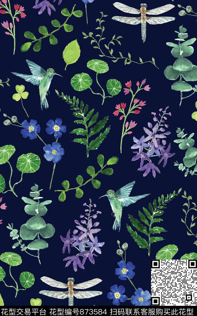 手绘水彩小花数码印花华亿平台下载（图片编号: 873584） - 瓦栏（Walan）