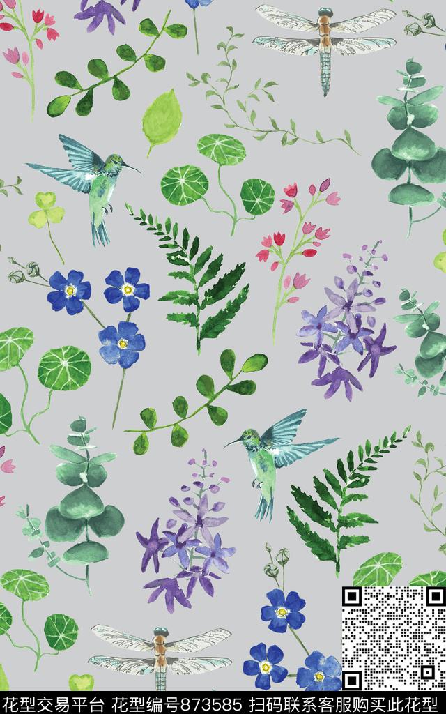 手绘水彩小花数码印花华亿平台下载（图片编号: 873585） - 瓦栏（Walan）
