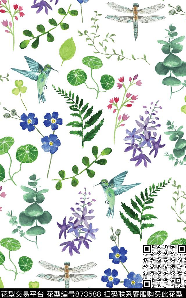 手绘水彩小花数码印花华亿平台下载（图片编号: 873588） - 瓦栏（Walan）