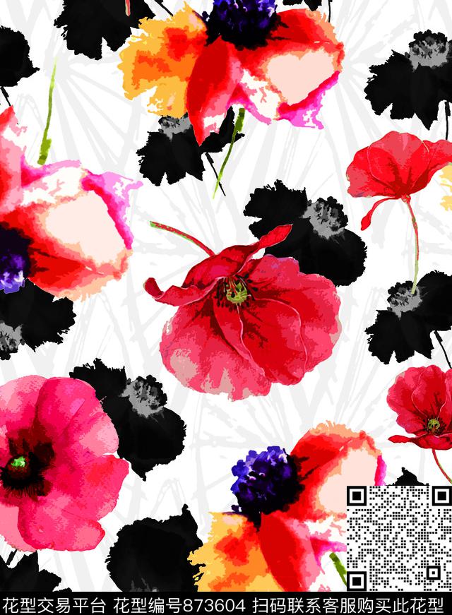 乱花大花罂粟传统印花华亿平台下载（图片编号: 873604） - 瓦栏（Walan）