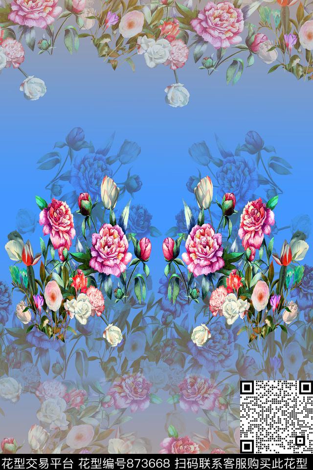 花卉女装定位花数码印花华亿平台下载（图片编号: 873668） - 瓦栏（Walan）