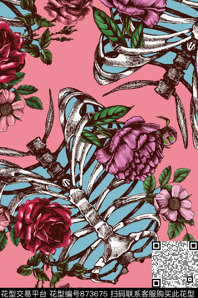 小碎花桃花花鸟数码印花华亿平台下载（图片编号: 873675） - 瓦栏（Walan）