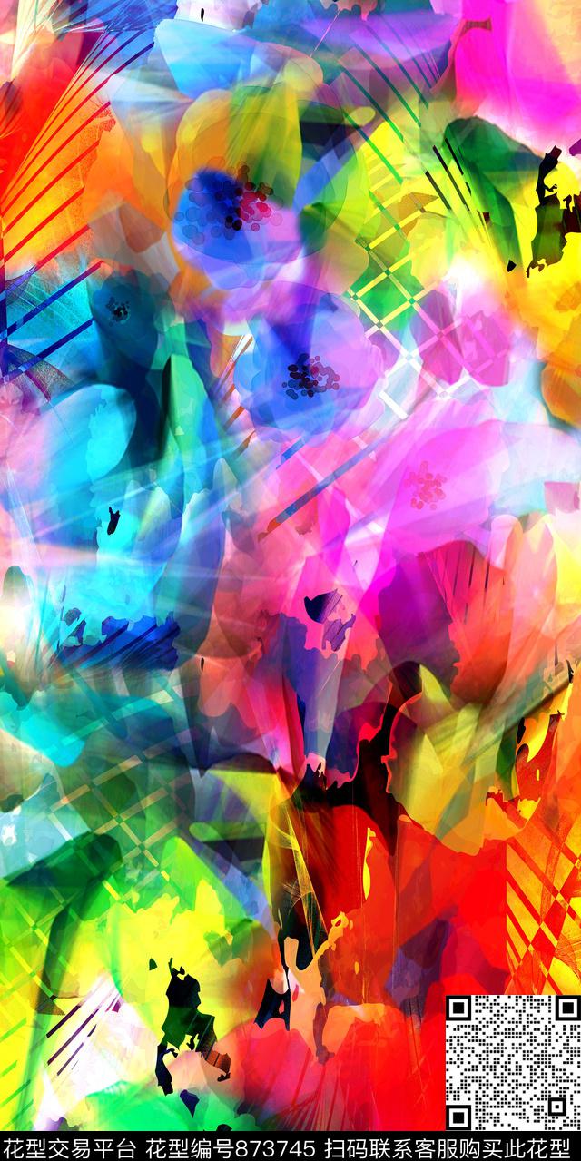 花卉植物水墨数码印花华亿平台下载（图片编号: 873745） - 瓦栏（Walan）