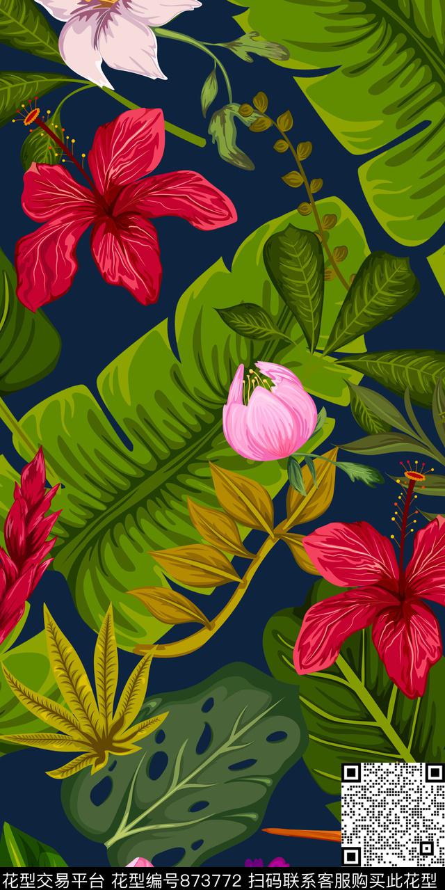 花朵花卉热带数码印花华亿平台下载（图片编号: 873772） - 瓦栏（Walan）