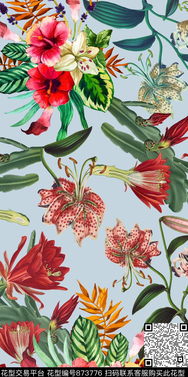 花朵花卉热带数码印花华亿平台下载（图片编号: 873776） - 瓦栏（Walan）