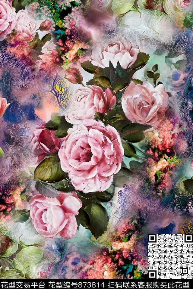 花卉珊瑚肌理数码印花华亿平台下载（图片编号: 873814） - 瓦栏（Walan）