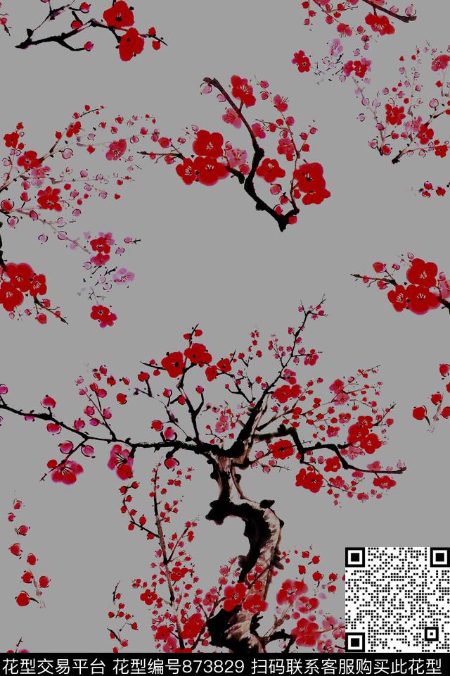 花朵花卉梅花数码印花华亿平台下载（图片编号: 873829） - 瓦栏（Walan）
