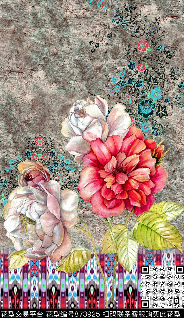 花卉油画肌理数码印花华亿平台下载（图片编号: 873925） - 瓦栏（Walan）
