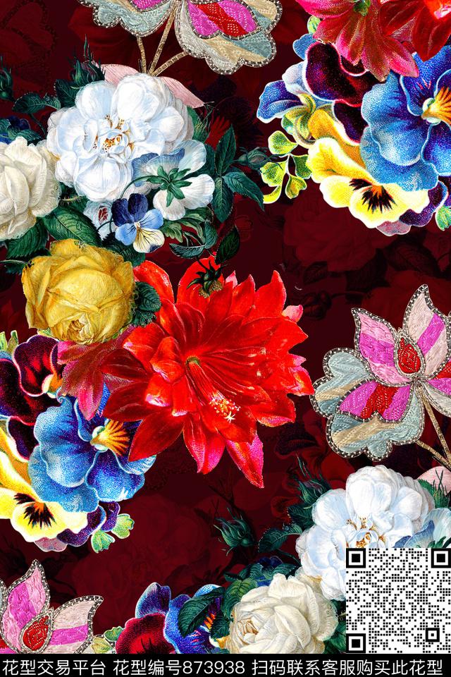 时尚手绘油画数码印花华亿平台下载（图片编号: 873938） - 瓦栏（Walan）