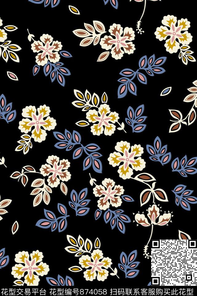 抽象花卉叶子传统印花华亿平台下载（图片编号: 874058） - 瓦栏（Walan）