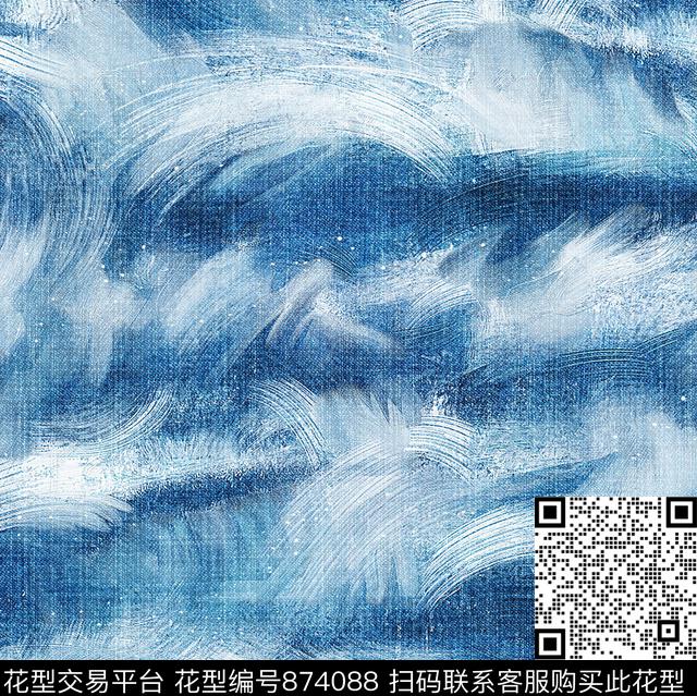 FAZZ繁西-水洗牛仔肌理水洗牛仔肌理海浪扎染效果数码印花华亿平台下载（图片编号: 874088） - 瓦栏（Walan）