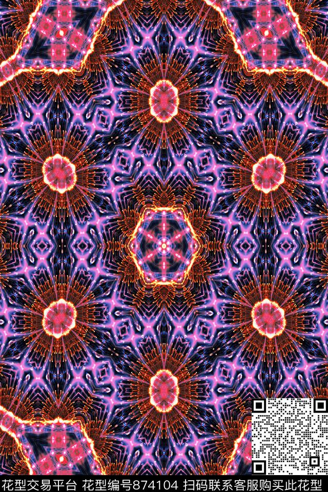 女装印花抽象数码印花华亿平台下载（图片编号: 874104） - 瓦栏（Walan）