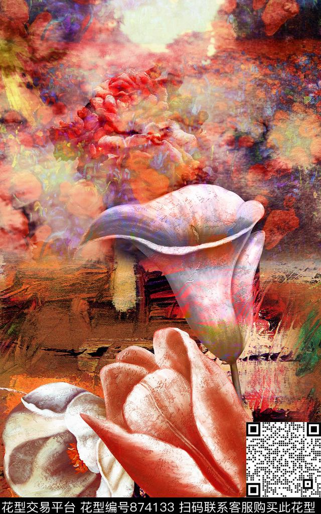 抽象油画定位数码印花华亿平台下载（图片编号: 874133） - 瓦栏（Walan）