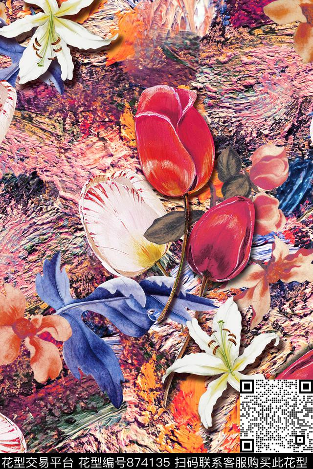 抽象油画几何数码印花华亿平台下载（图片编号: 874135） - 瓦栏（Walan）