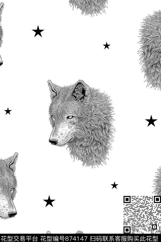 狼头五角星几何传统印花华亿平台下载（图片编号: 874147） - 瓦栏（Walan）