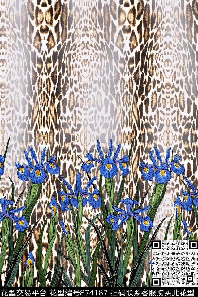 花卉兰花豹纹数码印花华亿平台下载（图片编号: 874167） - 瓦栏（Walan）